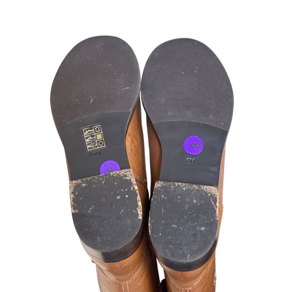 Tory Burch Brown Leather Riding Boots Size 8 With Gold Logo Detail - Picture 11 of 12